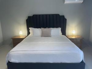 圣斐利-银港Gaia Residence Deluxe的一间卧室配有一张带2个床头柜的大床