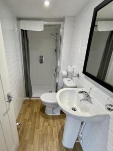 温莎The Windsor Trooper Pub & Inn的白色的浴室设有水槽和卫生间。
