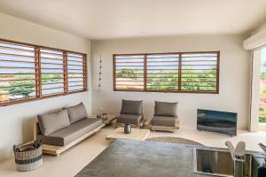 克拉伦代克Isla penthouse & garden apartments Bonaire的客厅配有两张沙发和一台电视机