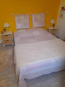 普罗旺斯地区特朗La Micalene的一间卧室配有一张带2个床头柜的大床