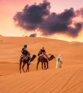 杜兹Faima的两个人在沙漠里骑马