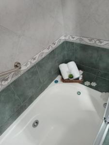 圣特雷西塔Hotel Gran Lido的带浴缸和毛巾卫生间的浴室