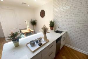 布鲁克林Cozy Bedroom - Shared Kitchen & Living room - Brooklyn Townhouse - 25min Manhattan的厨房配有植物和水槽