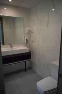 阿林萨尔HOTEL VICTORIA的一间带水槽、卫生间和镜子的浴室