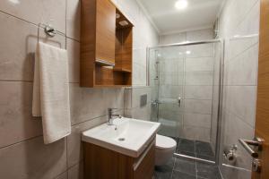 伊斯坦布尔Park Çağlayan Hotel的一间带水槽、淋浴和卫生间的浴室