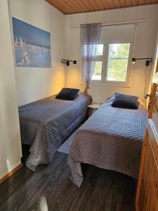 萨利色尔卡Rakovalkia Apartment的一间卧室设有两张床和窗户。