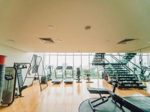 胡志明市Serenity Private Pool Sky Villas的健身房设有排跑步机和健身器材