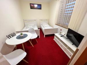 皮佐维斯诺克雷吉机场公园酒店的小房间设有两张床和电视