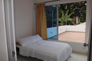 比亚维森西奥Finca Palma Roja的一间卧室设有一张床和一个大窗户
