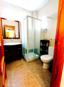 穆尔西亚Casa Rural Villa Arizona en Cartagena的带淋浴、卫生间和盥洗盆的浴室