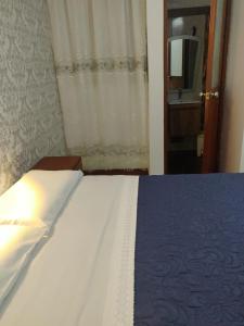 LambayequeLa Posada Norteña的一间带一张床的卧室和一间带镜子的浴室