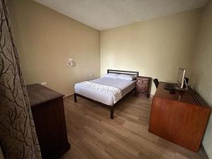 危地马拉Los Tres Pinos的一间卧室配有一张床、一张书桌和一台电视