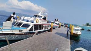 八丹拜GiliFerries Semaya One Cruise的两艘船停靠在水面上的码头