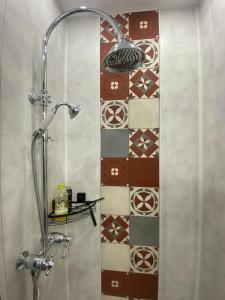 Au beau séjour的带淋浴的浴室(带瓷砖墙)