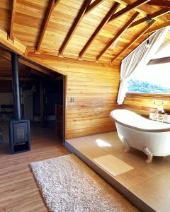 乌鲁比西Parque Nacional EcoResort的木墙客房内的浴缸