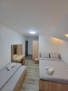 布雷佐维察Eleon Motel的客房设有两张床和水槽。