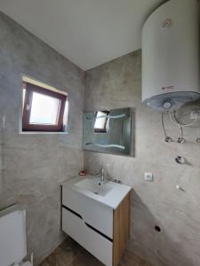 布雷佐维察Eleon Motel的一间带水槽、镜子和卫生间的浴室