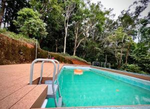 麦帕迪900 Woods Wayanad Eco Resort - 300 Acre Forest Property Near Glass Bridge的游泳池旁设有长凳