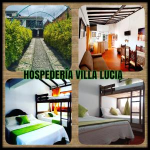 莱瓦镇Hospedería Villa Lucía的一张酒店房间四张照片的拼贴图