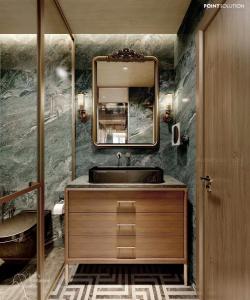 河内La Passion Premium Cau Go的一间带水槽和镜子的浴室