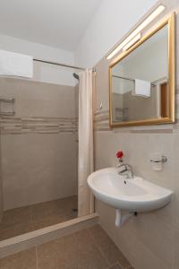 杜布罗夫尼克guesthouse Libertas 1的浴室配有盥洗盆和带镜子的淋浴