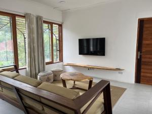 MaziziniThe Cliff 2 Bedroom Beach Apartment的客厅配有沙发和墙上的电视