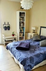 南特Location chambre privée avec salle de bain et WC privatifs dans appartement moderne的一间卧室设有一张床和一个书架