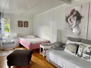 奥勒松Ålesund New Guesthouse的客厅配有床和沙发