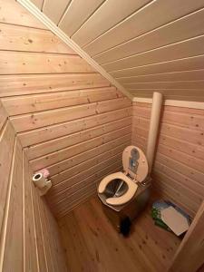 Exclusive panorama view of the Oslofjord的木制客房内的小型浴室设有卫生间