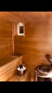 博登Northern Lights exclusive house by the river的一间带卫生间和浴缸的小浴室