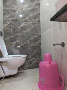 孟买Ayala PG Dormitory的一间带卫生间和粉红色容器的浴室