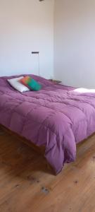 波特雷里约斯La Ramada - refugio的一张紫色床,位于木地板上