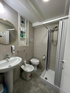 那不勒斯Casa Sofia的一间带水槽、卫生间和淋浴的浴室
