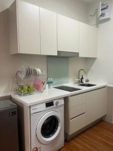 梳邦再也Harmony and Deluxe Studio Subang Jaya的厨房配有洗衣机和水槽