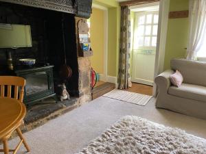 HatherleighLemon Cottage的客厅设有壁炉和沙发。