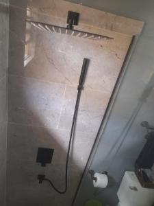 法尔茅斯Williams Oasis的浴室设有淋浴和卷卫生纸