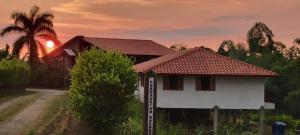 蒙特内哥罗Casa campestre Montenegro Quindio的棕榈树和道路上的白色房子