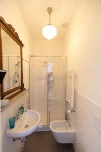 萨尔扎纳吉安格瑞旅馆的带淋浴、盥洗盆和镜子的浴室