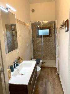 佩波利堡Appartamento Simona的一间带水槽、卫生间和淋浴的浴室