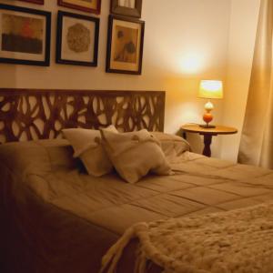 查克拉斯德科里亚La Pausa, Departamentos y Casas的一间卧室配有一张大床和枕头