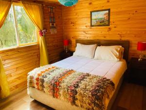卡斯特鲁Cabañas Los Fabianes的小木屋内一间卧室,配有一张床