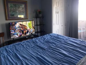 温莎WaterfrontHome-RiverView, Windsor ,Canada的一间卧室配有一张床和一台平面电视