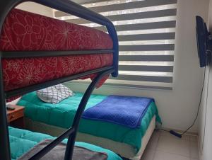 阿尔加罗沃Costa Algarrobo Norte的带窗户的客房内的双层床