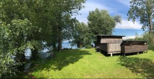 GaißauBodensee Wohnung 3 mit Privatstrand的河边草木结构