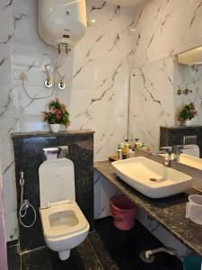 西姆拉Ababil's Nest - Luxuries 1 and 2 BHK Serviced Appartments with Scenic Views的一间带卫生间和水槽的浴室
