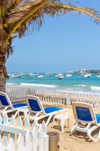 达喀尔拉马德拉戈 - 冲浪海滩碧海酒店的海滩上一组椅子和围栏