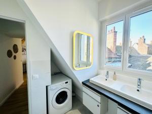 日安L'Herboriste - Appartements meublés的一间带水槽和洗衣机的浴室