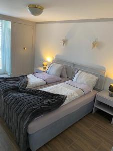 DärligenLake Rooms的一间卧室配有两张带毯子的床