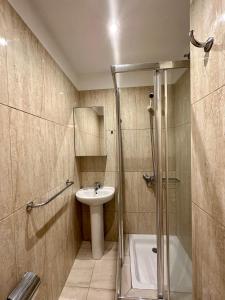 圣米格尔德阿沃纳Amarilla Golf Suite by VV Canary Ocean Homes的一间带水槽、淋浴和卫生间的浴室