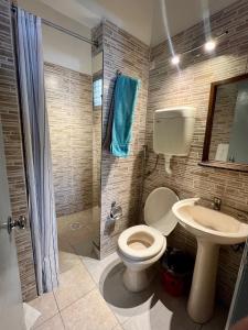 蒙得维的亚HOTEL MEDITERRANEO的一间带卫生间和水槽的浴室